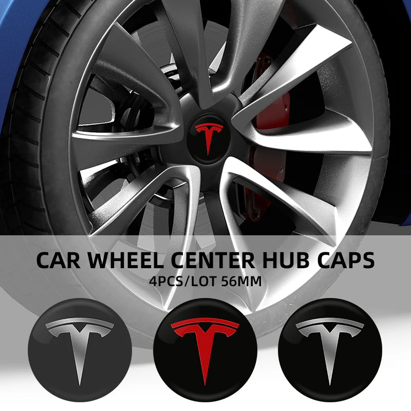 4pcs 56mm Car Wheel Center Hub Cap Badge Emblem Decal Wheel Sticker For Tesla Model Y 3 S X Roadster