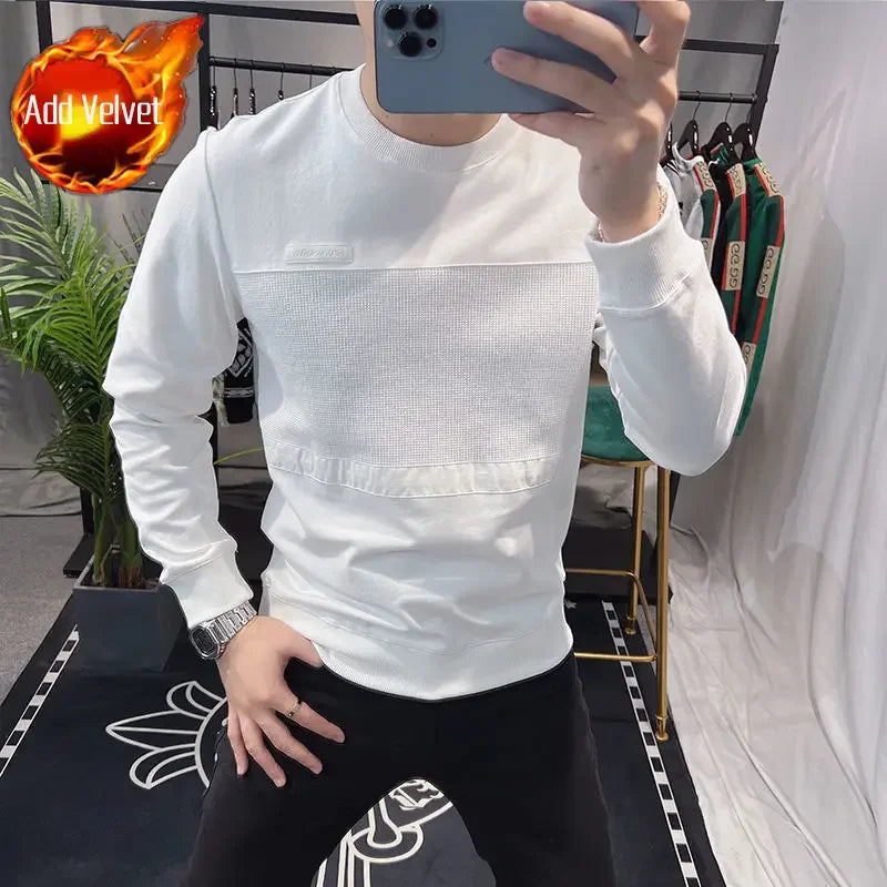 Sweatshirts New T Shirt for Men Round Neck 100℅ Cotton Aesthetic Xl High Brand Tee Man Pullovers Sale Quality Long Sleeve Social