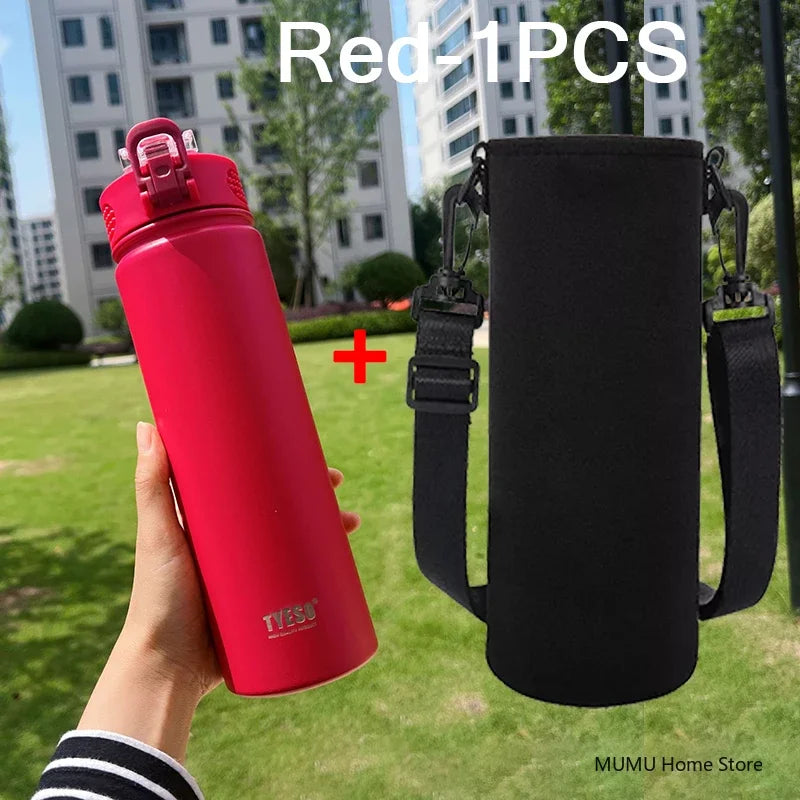 TYESO 600/750ML Thermos Bottle With Straw Stainless Steel Car Thermal Cup Sports Water Bottles Keeps Cold and Heat Thermal Mug