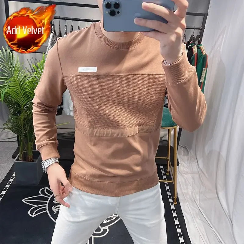 Sweatshirts New T Shirt for Men Round Neck 100℅ Cotton Aesthetic Xl High Brand Tee Man Pullovers Sale Quality Long Sleeve Social