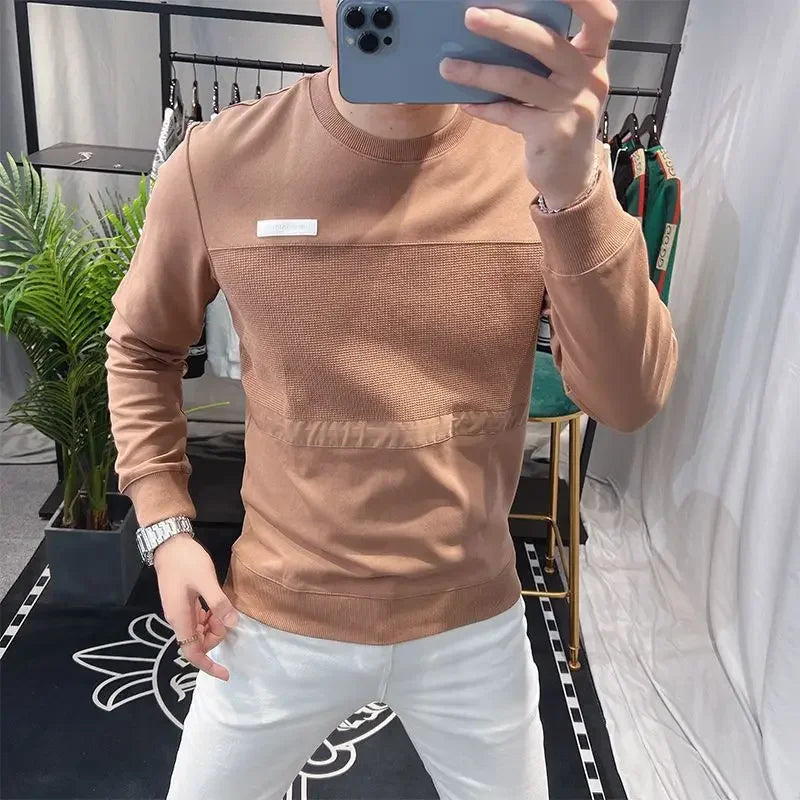 Sweatshirts New T Shirt for Men Round Neck 100℅ Cotton Aesthetic Xl High Brand Tee Man Pullovers Sale Quality Long Sleeve Social