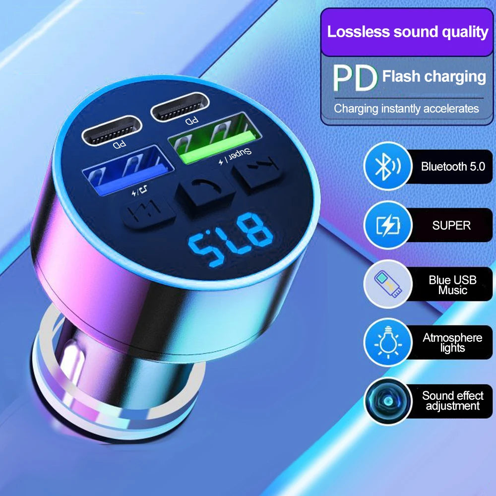 Car Charger FM Transmitter Bluetooth 5.0 Hands Free True 3.1A USB PD Fast Charging MP3 Music Player Car USB Car Charger