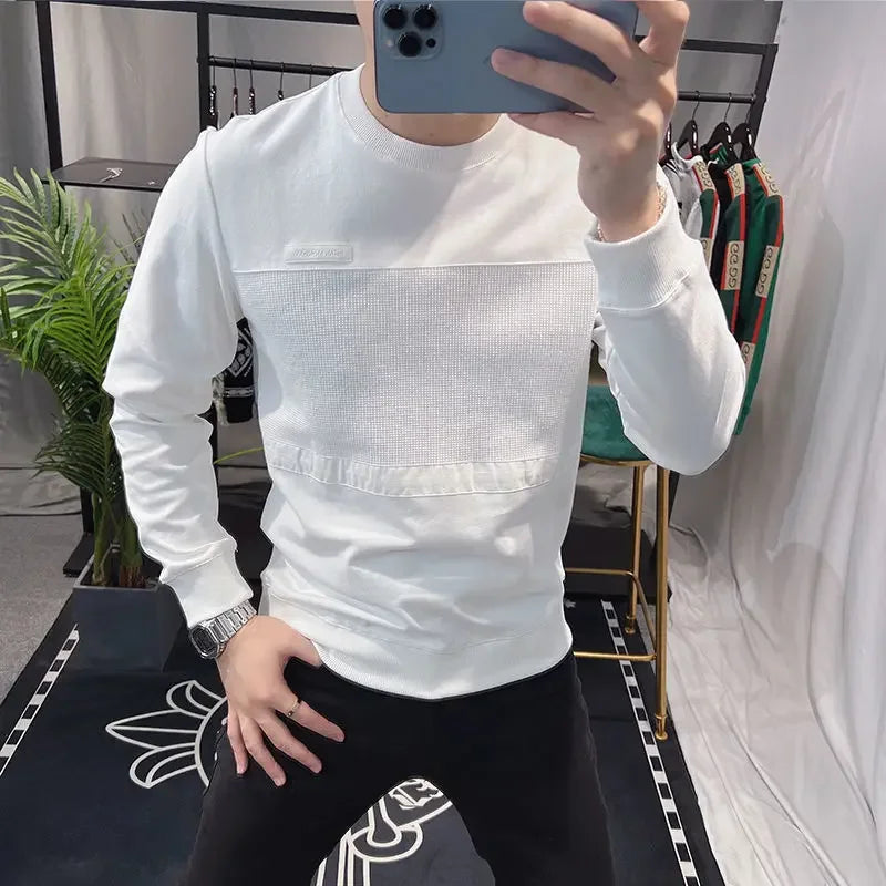 Sweatshirts New T Shirt for Men Round Neck 100℅ Cotton Aesthetic Xl High Brand Tee Man Pullovers Sale Quality Long Sleeve Social