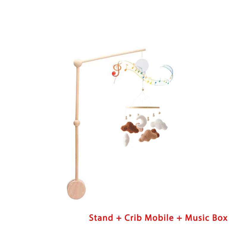 Wooden Crib Mobile Baby Bed Bell Rattle Toy Soft Felt Cartoon Bear Mobile bracket Newborn Music Box Bed Bell Hanging Bracket Toy