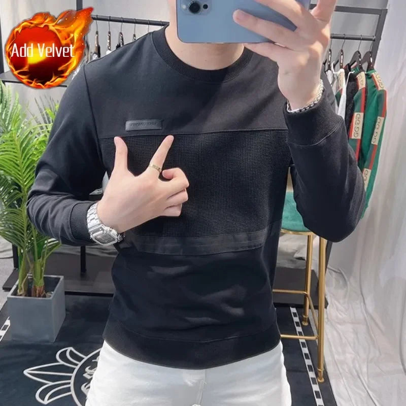Sweatshirts New T Shirt for Men Round Neck 100℅ Cotton Aesthetic Xl High Brand Tee Man Pullovers Sale Quality Long Sleeve Social