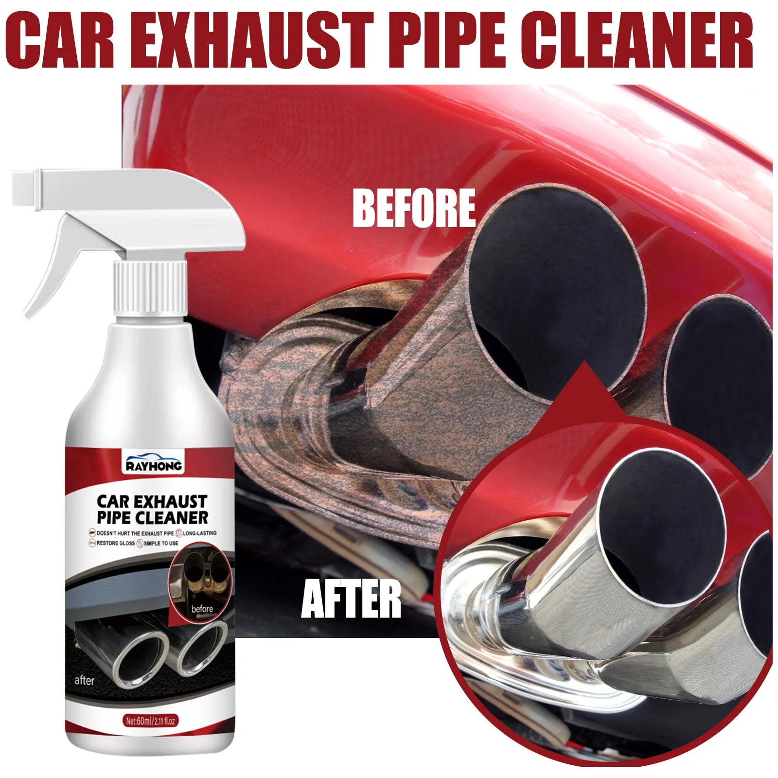 Exhaust Pipe Cleaner Spray Heavy Duty Rust Remover Car Motorcycle Muffler Carbon Deposit Cleaner Anti Smoke Engine Polish 60ml