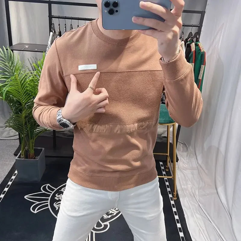 Sweatshirts New T Shirt for Men Round Neck 100℅ Cotton Aesthetic Xl High Brand Tee Man Pullovers Sale Quality Long Sleeve Social