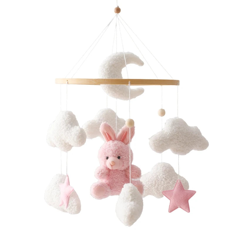 Wooden Crib Mobile Baby Bed Bell Rattle Toy Soft Felt Cartoon Bear Mobile bracket Newborn Music Box Bed Bell Hanging Bracket Toy