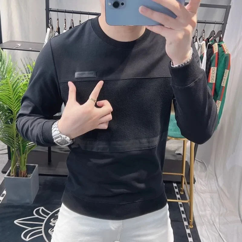 Sweatshirts New T Shirt for Men Round Neck 100℅ Cotton Aesthetic Xl High Brand Tee Man Pullovers Sale Quality Long Sleeve Social